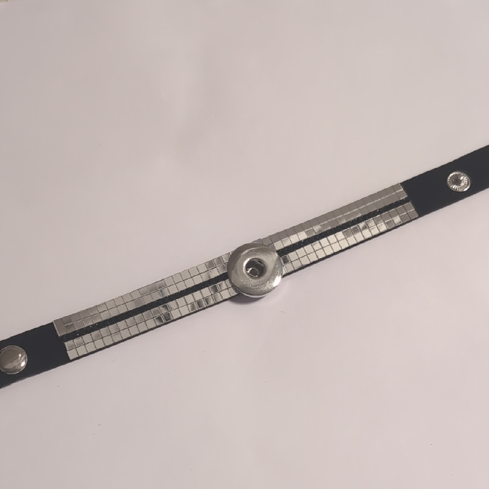 Black and Silver Mirrored Snap Charm Bracelet